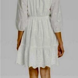 NEW White eyelet cotton dress medium Knox Rose summer lined elastic waist